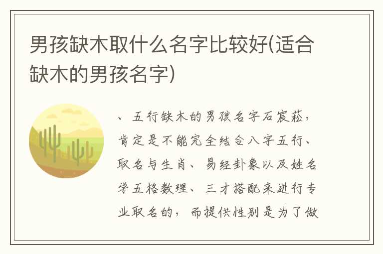 男孩缺木取什么名字比较好(适合缺木的男孩名字)