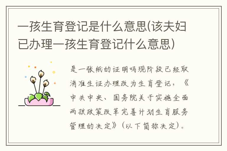 一孩生育登记是什么意思(该夫妇已办理一孩生育登记什么意思)