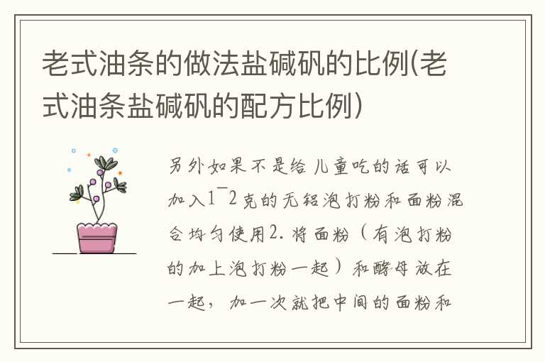老式油条的做法盐碱矾的比例(老式油条盐碱矾的配方比例)